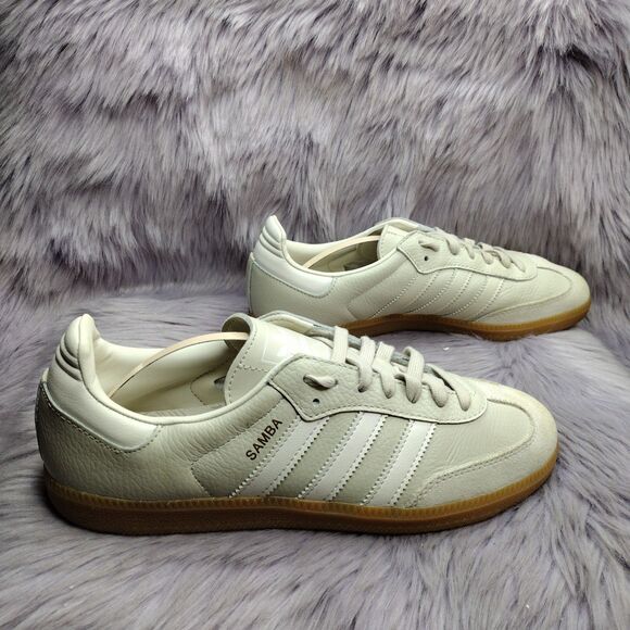 Adidas Sneakers Womens Sz 8.5 Beige Leather Original Samba OG Shoes Aluminum Gum - Picture 2 of 8